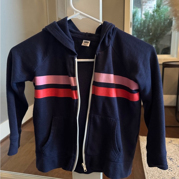 Kids Old Navy Blue Hoodie with Pink and Red Stripes - Picture 1 of 4